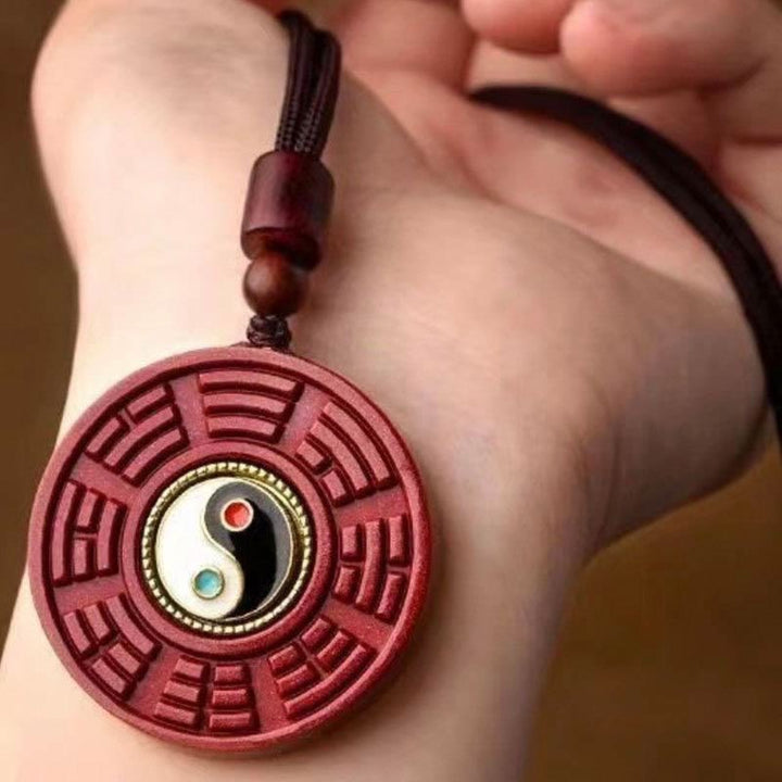 Buddha Stones Natural Cinnabar Bagua Rotatable Yin Yang Keep Away Evil Spirits Necklace Pendant - image 8