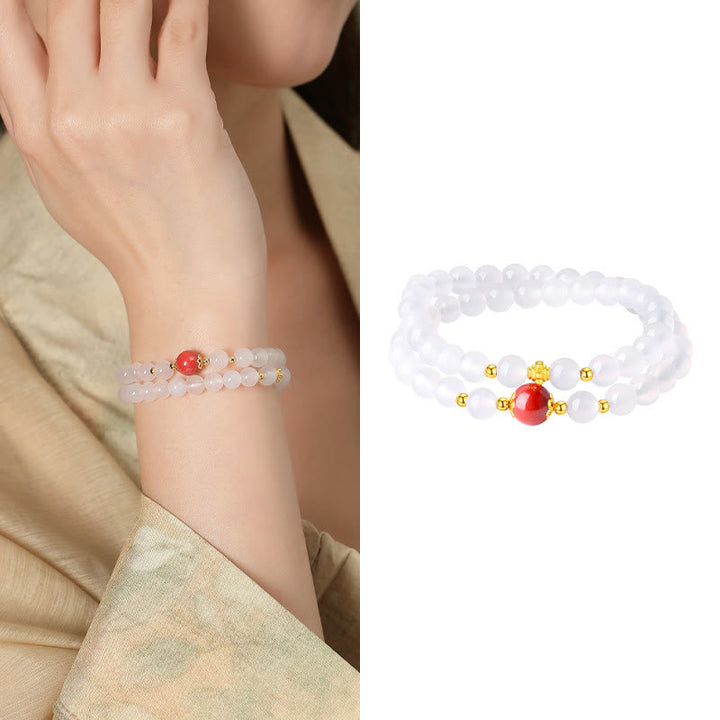 Buddha Stones 925 Sterling Silver Natural White Agate Cinnabar Double Wrap Protection Bracelet - image 11
