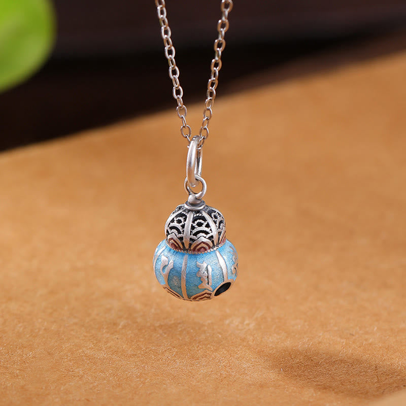 Buddha Stones 999 Sterling Silver Om Mani Padme Hum Engraved Gourd Design Wisdom Necklace Pendant - image 2