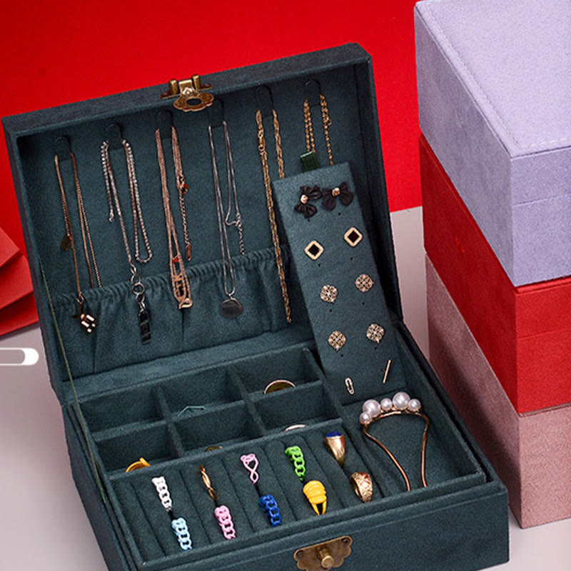 Buddha Stones Simple Design Jewelry Box Organizer Two-Layer Jewelry Storage Box Flannel Box With Lock - image 4