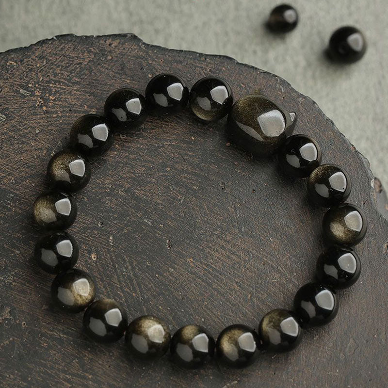 Buddha Stones Gold Sheen Obsidian Silver Sheen Obsidian Lovely Paw Lucky Cat Protection Bracelet - image 10