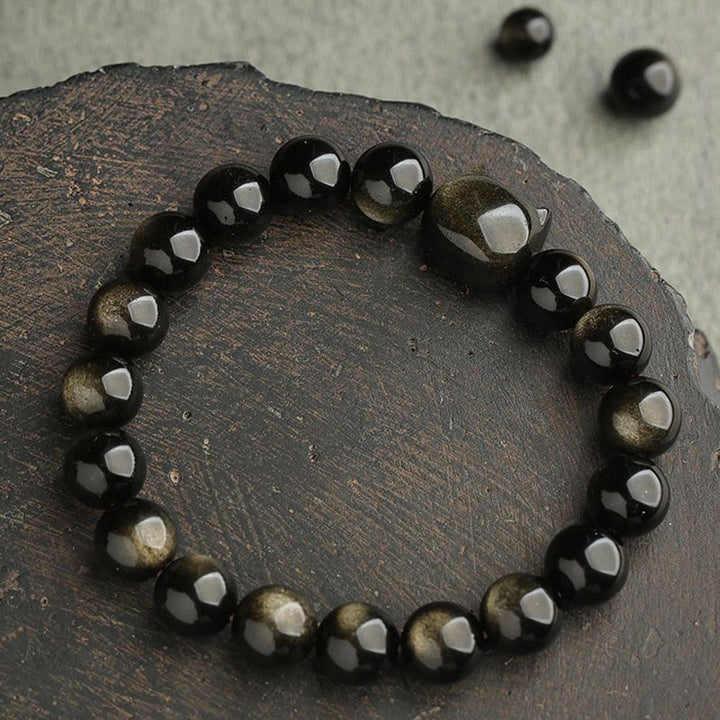 Buddha Stones Gold Sheen Obsidian Silver Sheen Obsidian Lovely Paw Lucky Cat Protection Bracelet - image 10