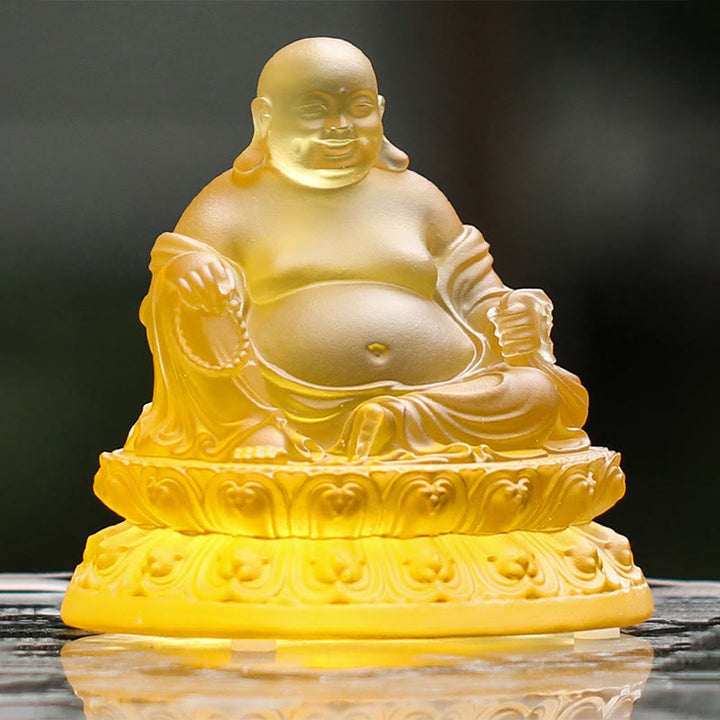 Buddha Stones Handmade Laughing Buddha Figurine Liuli Crystal Art Piece Wealth Statue Home Decoration - image 3
