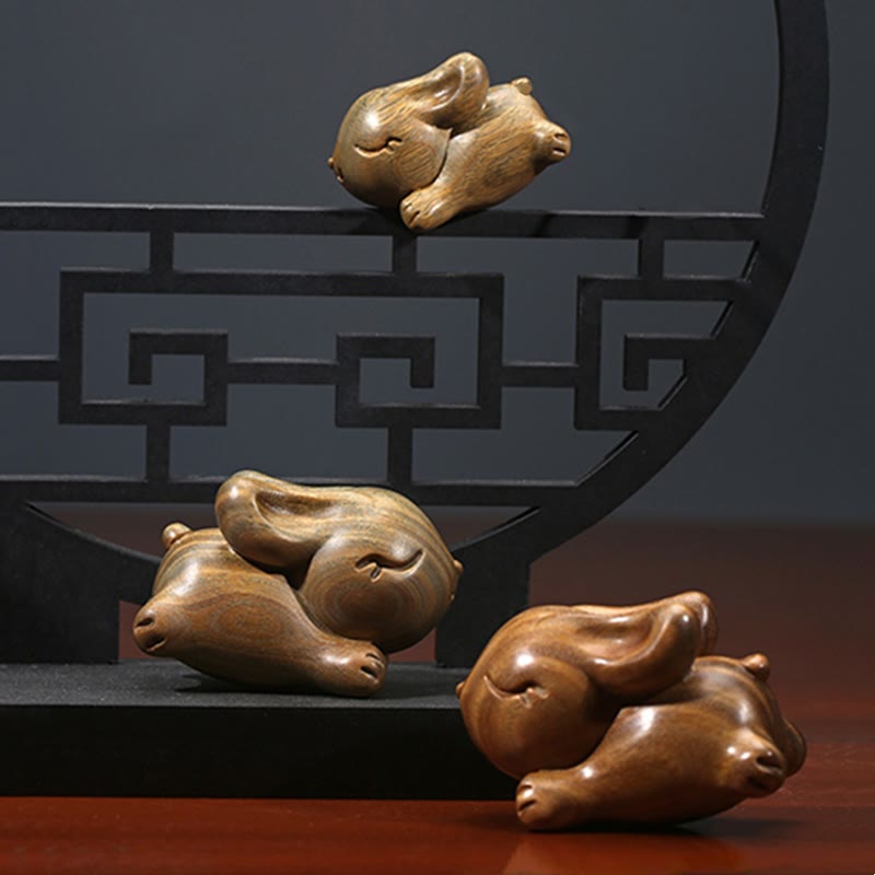 Buddha Stones Green Sandalwood Small Mini Cute Rabbit Bunny Peace Decorations - image 14