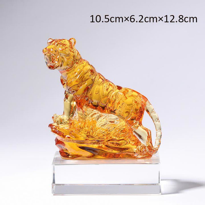 Handmade Liuli Crystal Tiger Art Piece Protection Home Decoration - Gold&Base - image 14