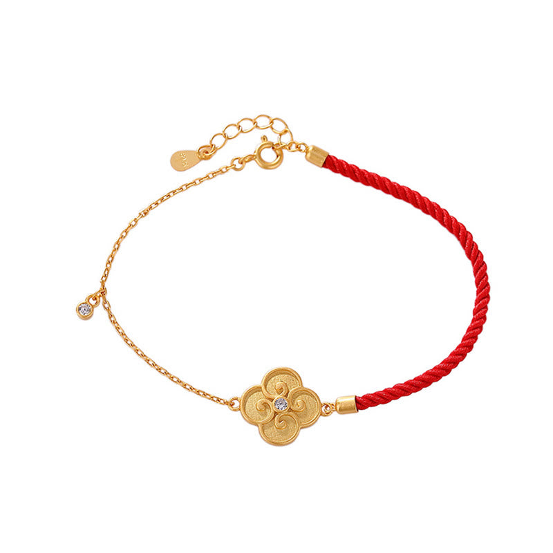 Buddha Stones 925 Sterling Silver Plated Gold Four Leaf Clover Zircon Luck Bracelet - image 6