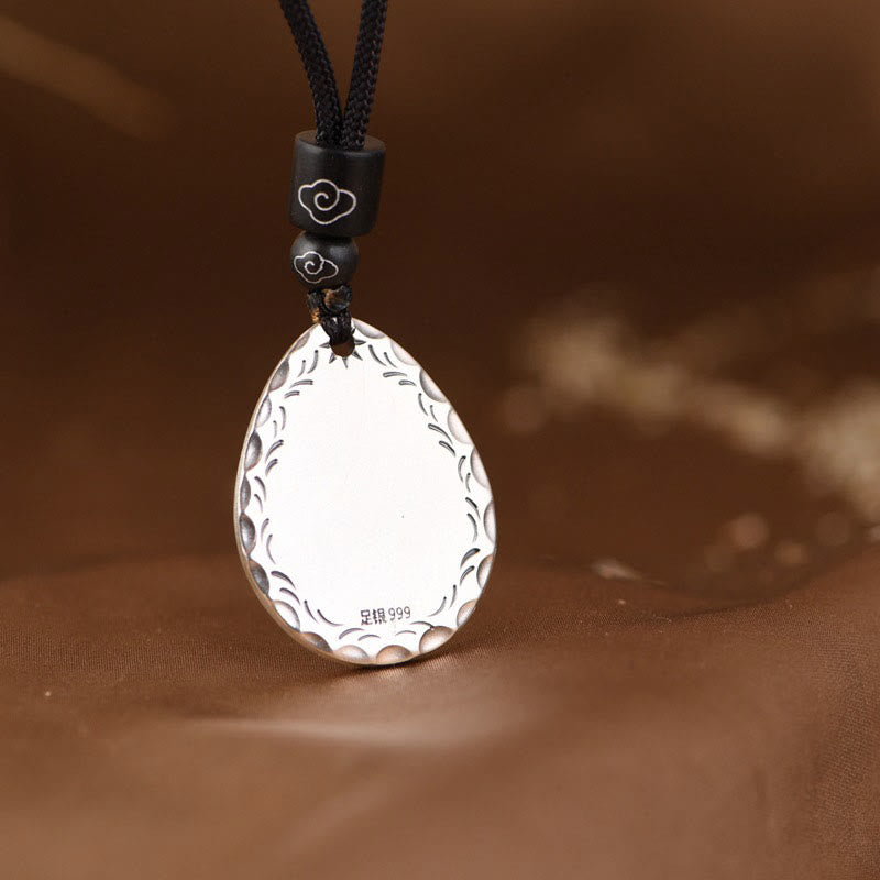 Buddha Stones Vintage 999 Sterling Silver Yin Yang Bagua Water Drop Design Balance Harmony Necklace Pendant - image 5