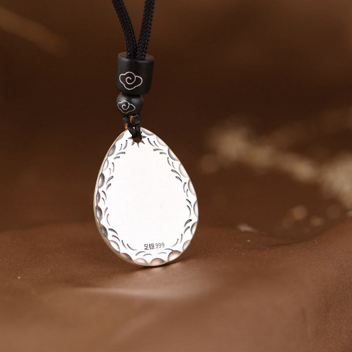 Buddha Stones Vintage 999 Sterling Silver Yin Yang Bagua Water Drop Design Balance Harmony Necklace Pendant - image 5