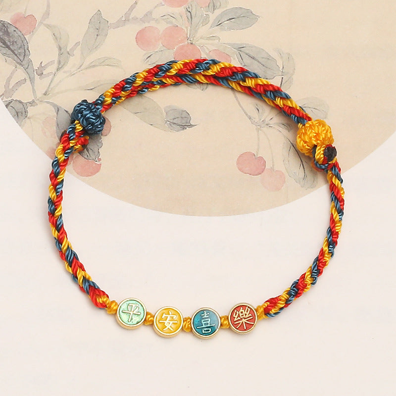 Buddha Stones Handmade Dunhuang Color Thread Peace And Joy Protection Braid String Bracelet