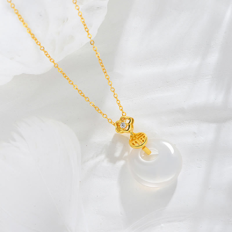 Buddha Stones 925 Sterling Silver White Agate Fu Character Happiness Luck Necklace Pendant - image 2