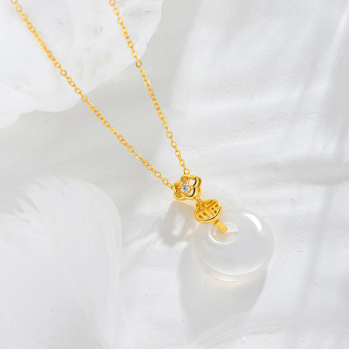 Buddha Stones 925 Sterling Silver White Agate Fu Character Happiness Luck Necklace Pendant - image 2