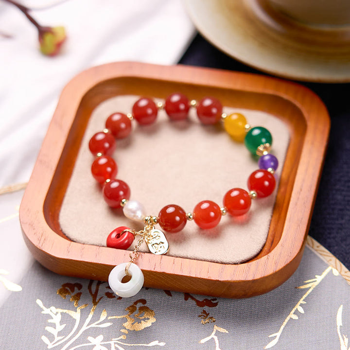 Buddha Stones Jade Red Agate Peace Buckle Charm Confidence Bracelet