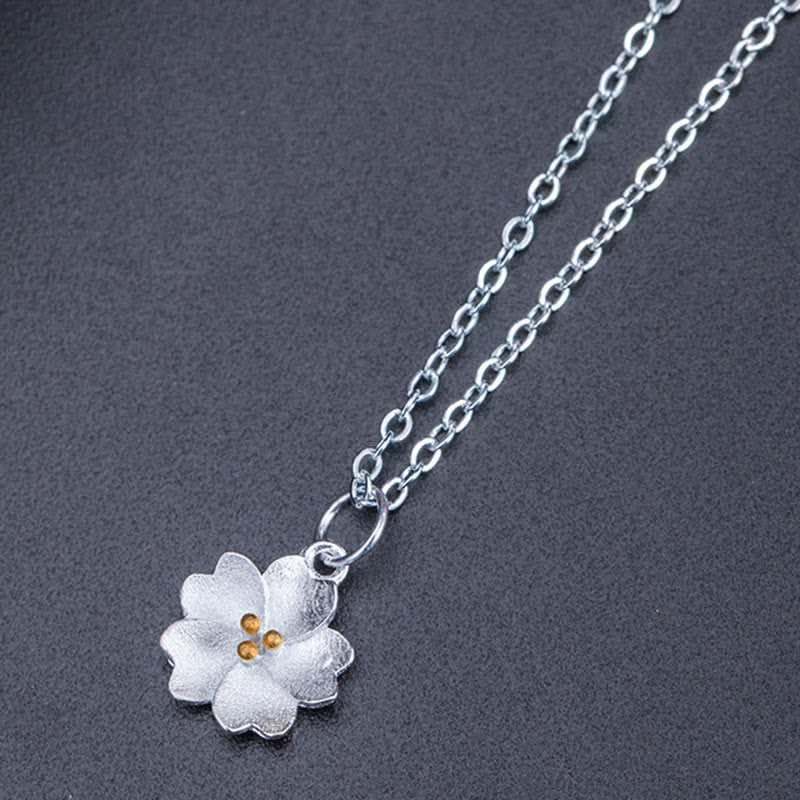 Buddha Stones 925 Sterling Silver Cherry Blossom Flower Blessing Necklace Pendant - image 7