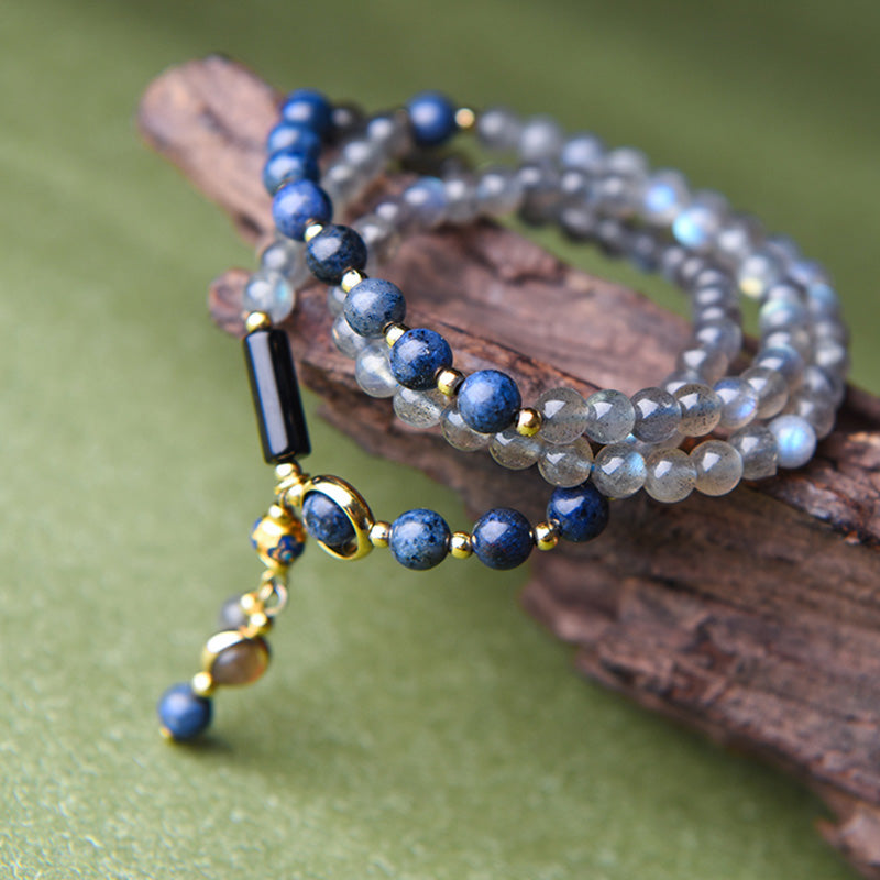Buddha Stones Moonstone Lazurite Lapis Lazuli Calm Healing Positive Bracelet - 3 Circles - image 6