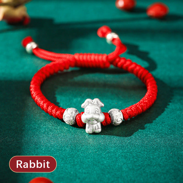 Buddha Stones 999 Sterling Silver Chinese Zodiac Red Rope Luck Handcrafted Kids Bracelet - Rabbit(Bracelet Size 12+4cm) - image 14