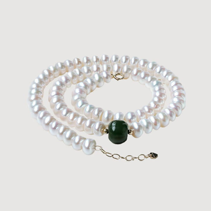 Buddha Stones 925 Sterling Silver Natural Pearl Hetian Jade Aquamarine Wisdom Sincerity Necklace Pendant Bracelet - image 7