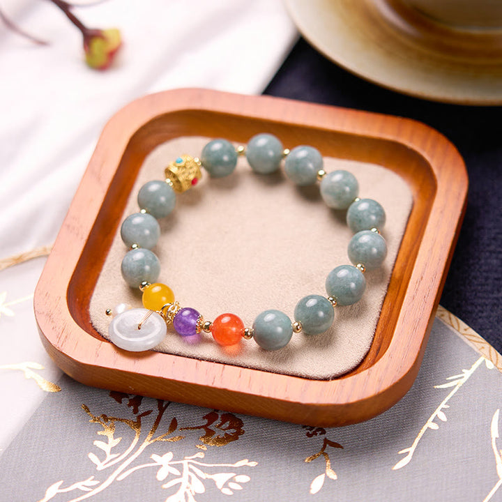 Buddha Stones Jade Red Agate Peace Buckle Charm Confidence Bracelet