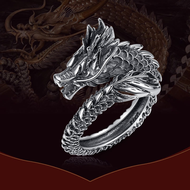 Buddha Stones 925 Sterling Silver Vintage Dragon Success Protection Strength Adjustable Ring - image 2