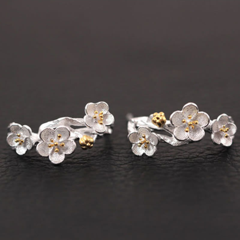 Buddha Stones 925 Sterling Silver Plum Blossom Floral Blessing Earrings - image 8