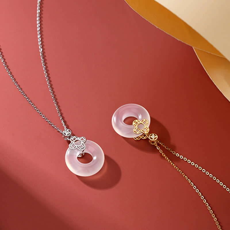 925 Sterling Silver Chalcedony Coin Peace Buckle Positive Necklace Pendant - image 7