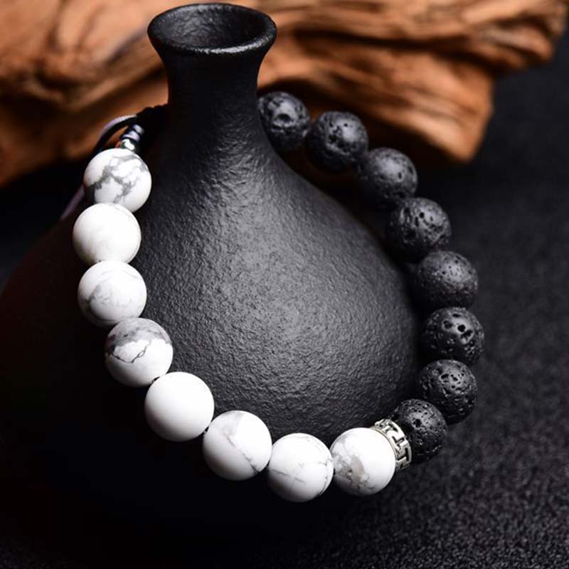 Buddha Stones Yin Yang Lava Stone Protection Bracelet - image 2