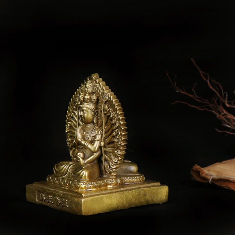 Chenrezig Thousand-handed Avalokitesvara Figurine Double-sided Kuan Yin Bodhisattva Protection Solid Copper Statue Decoration - image 6