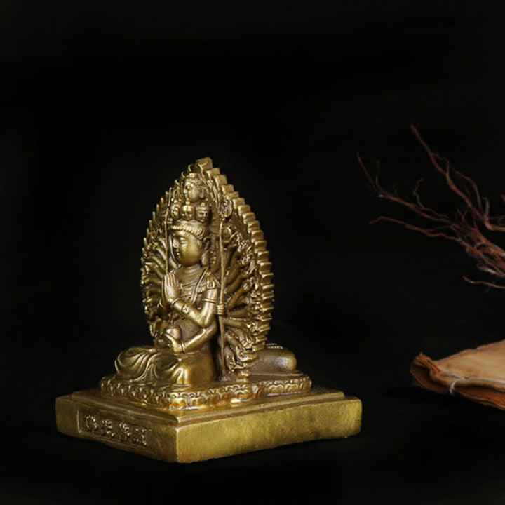 Chenrezig Thousand-handed Avalokitesvara Figurine Double-sided Kuan Yin Bodhisattva Protection Solid Copper Statue Decoration - image 6