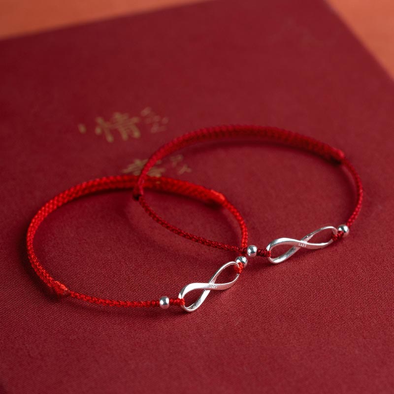 Buddha Stones 925 Sterling Silver Endless Knot Protection Luck Red String Bracelet Anklet - image 1