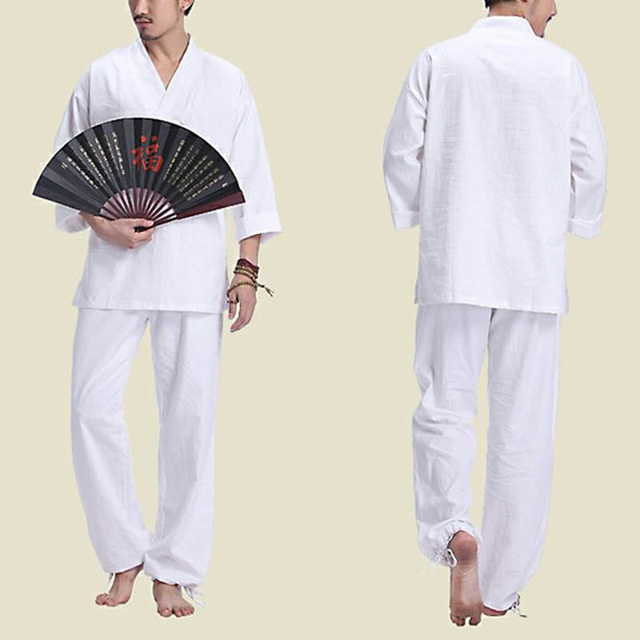 Buddha Stones Meditation Prayer V-neck Design Cotton Linen Spiritual Zen Practice Yoga Clothing Men's Set - image 16