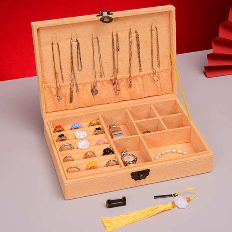 Buddha Stones Simple Design Jewelry Box Organizer Single Layer Flannel Jewelry Storage Box With Lock - image 15