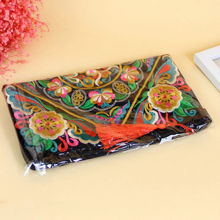 Buddha Stones Dragon Butterfly Cosmos Flower Embroidery Wallet Shopping Purse