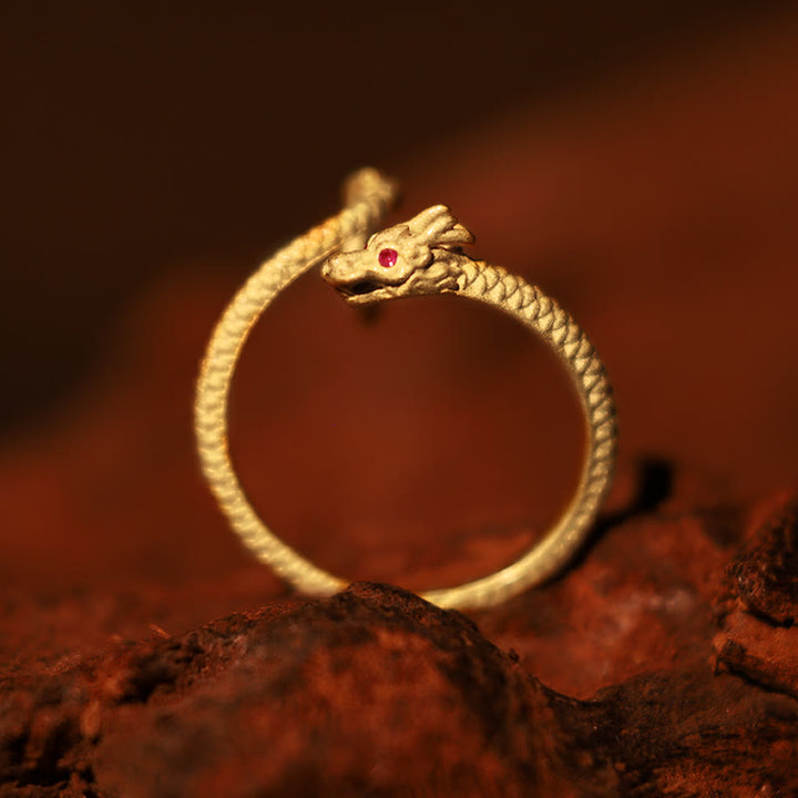 Buddha Stones 925 Sterling Silver Vintage Year of the Dragon Luck Protection Strength Adjustable Ring - image 1