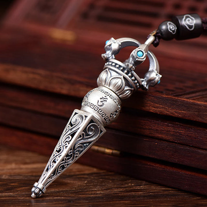 Buddha Stones Tibetan Om Mani Padme Hum Dorje Vajra Design Wisdom Rotatable Necklace Pendant - image 2