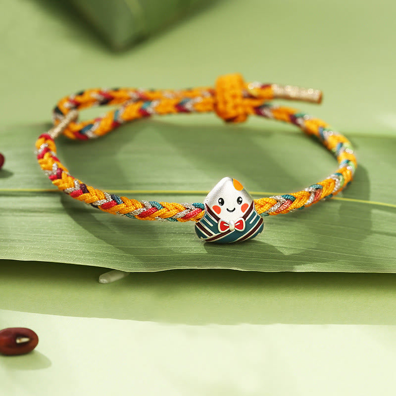 Buddha Stones 925 Sterling Silver Dragon Boat Festival Zongzi Pattern Luck Handmade Multicolored Rope Child Adult Bracelet - Colorful Rope for Wrist Circumference 10-18cm - image 0