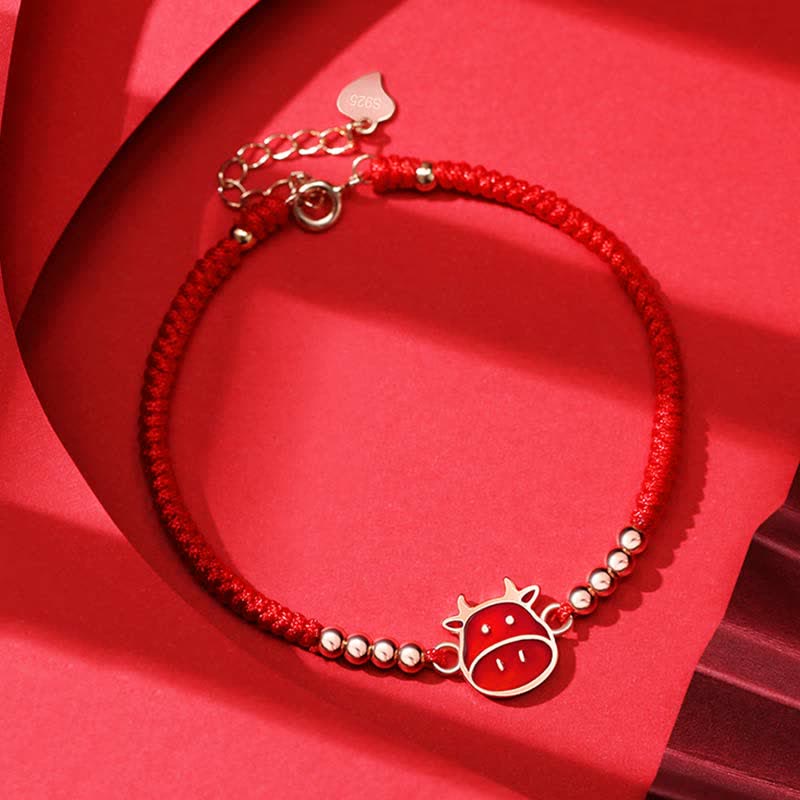 Buddha Stones 925 Sterling Silver Chinese Zodiac Luck Faith Discolor Red String Bracelet - Ox(Wrist Circumference 15-18cm) - image 2