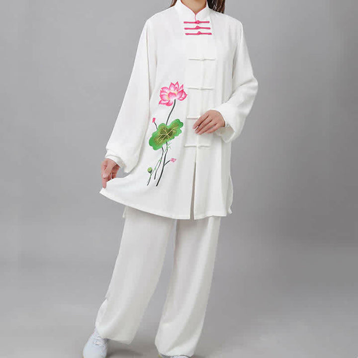 Lotus Flower Leaf Pattern Tai Chi Meditation Prayer Spiritual Zen Practice Clothing Women's Set