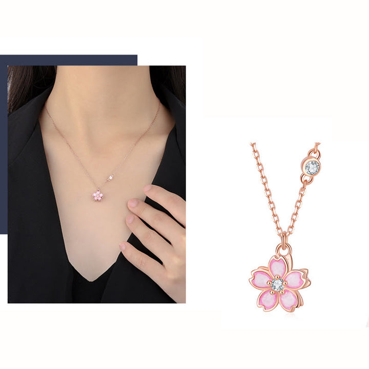 Buddha Stones 925 Sterling Silver Cherry Blossom Flower Rotatable Protection Necklace Pendant - image 9