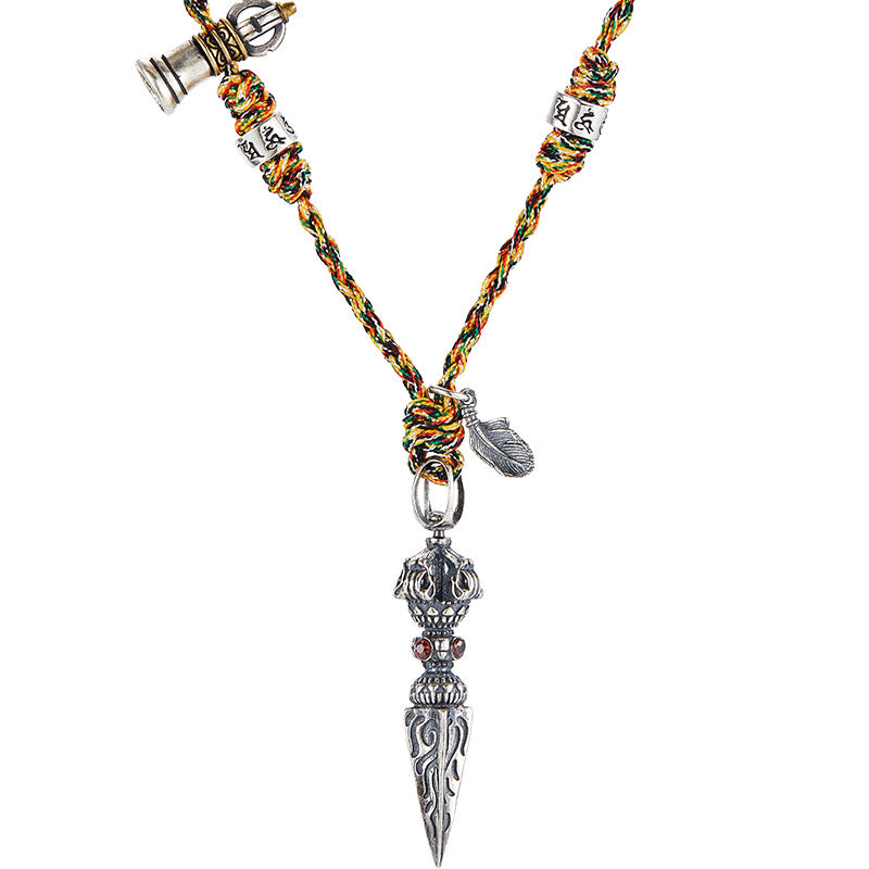 Tibetan Handmade 925 Sterling Silver Dorje Vajra Om Mani Padme Hum Feather Strength Necklace Pendant - image 12