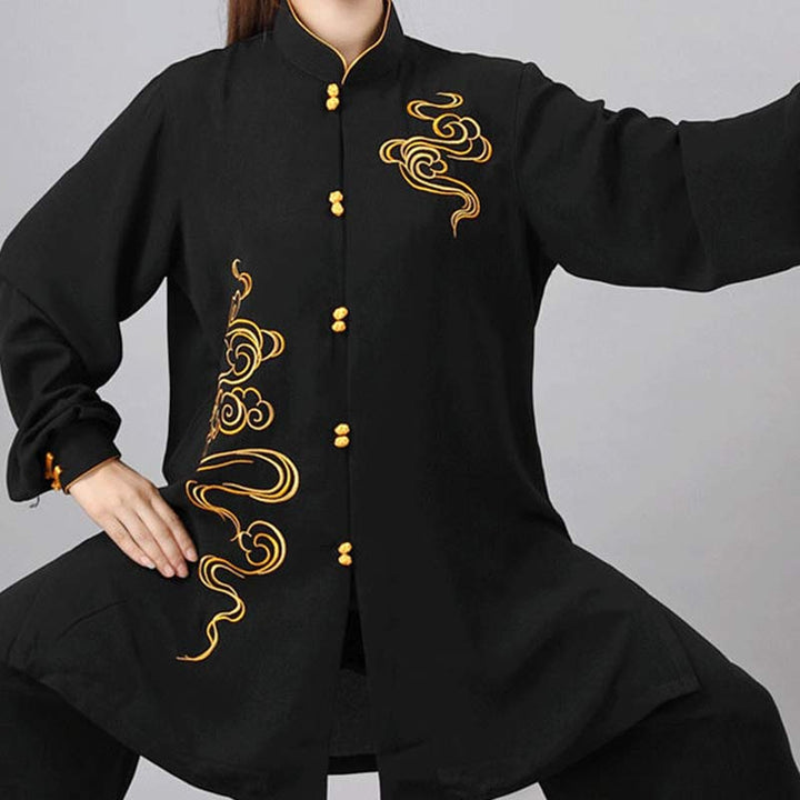 Buddha Stones Auspicious Clouds Embroidery Meditation Prayer Spiritual Zen Tai Chi Qigong Practice Unisex Clothing Set