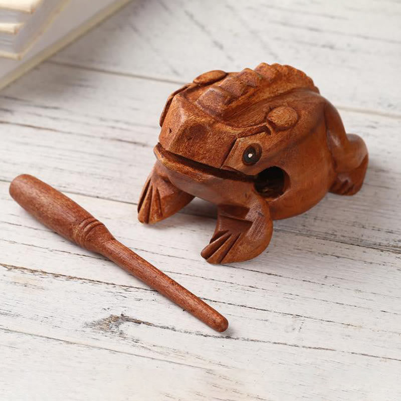 Buddha Stones Handcrafted FengShui Wealth Luck Frog Mini Wooden Croaking Frog Guiro Decoration - image 4
