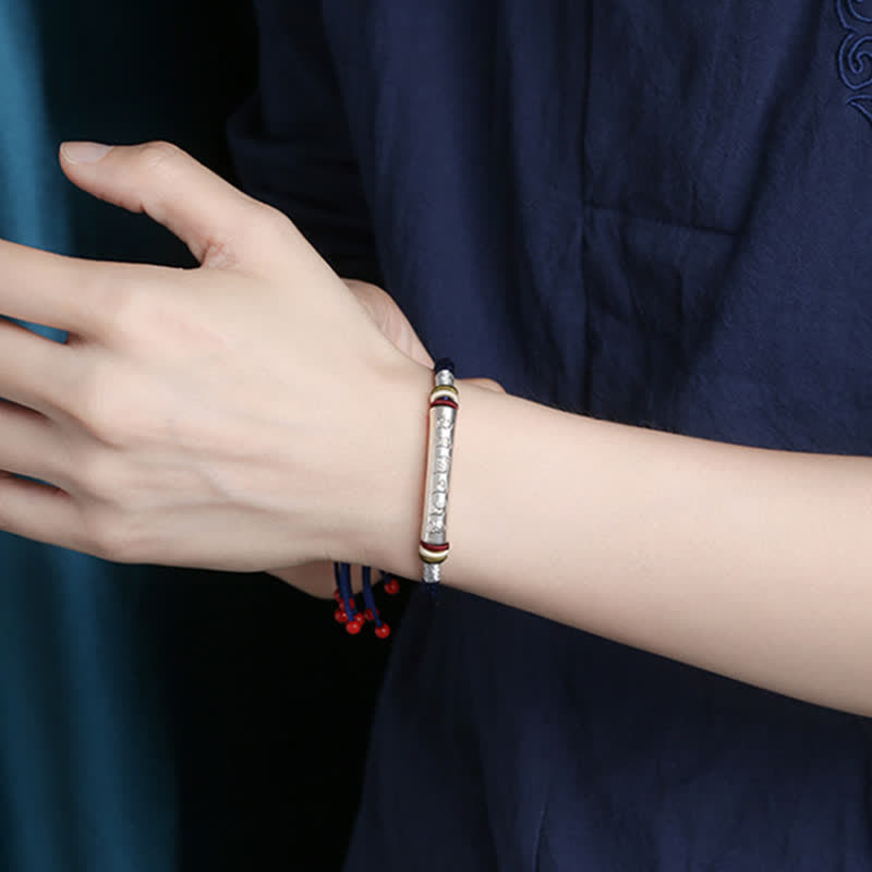 Buddha Stones 999 Sterling Silver Om Mani Padme Hum Protection Strength String Bracelet - image 15