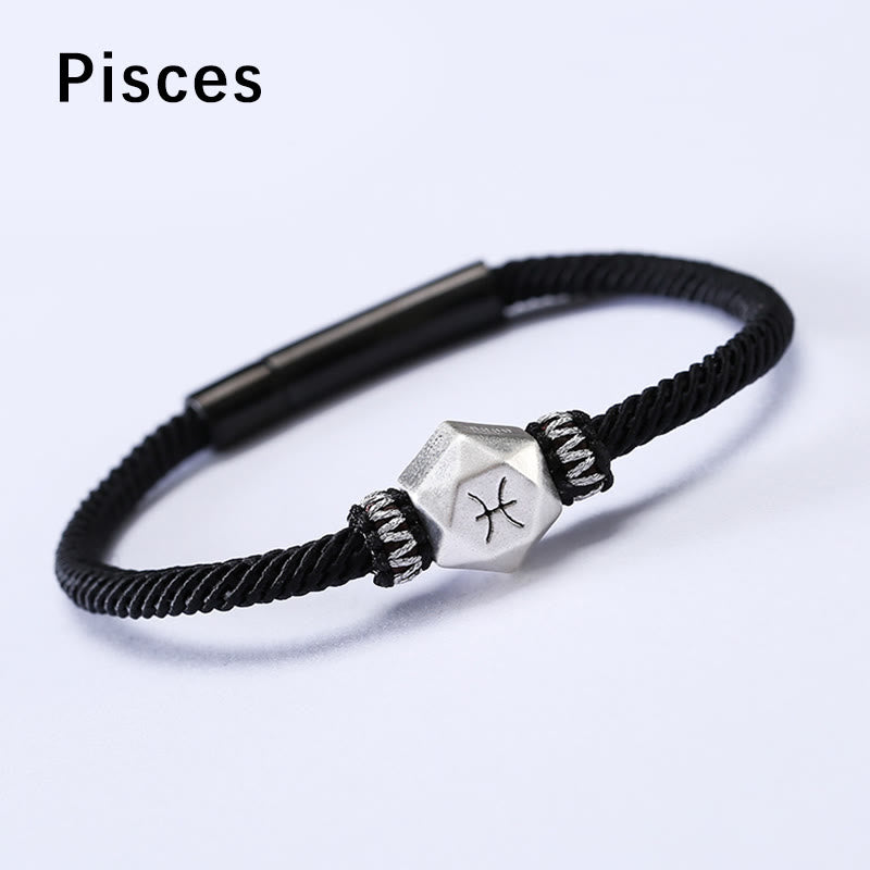 Buddha Stones 999 Sterling Silver 12 Constellations of the Zodiac Protection Handmade String Bracelet - Pisces - 19CM - image 20