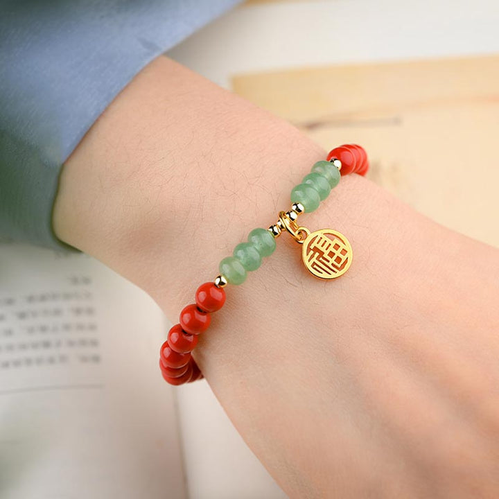 Buddha Stones Tibetan Cinnabar Green Aventurine Luck Bracelet Necklace - image 2
