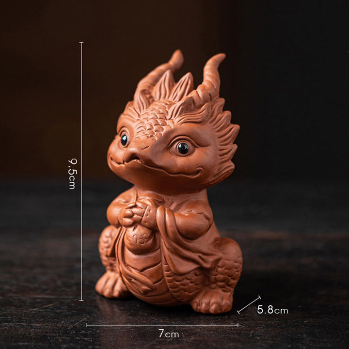 Buddha Stones Luck Dragon Wealth Tea Pet Purple Clay Figurine Decoration - Little Dragon Girl-Brown 7*5.8*9.5cm - image 4