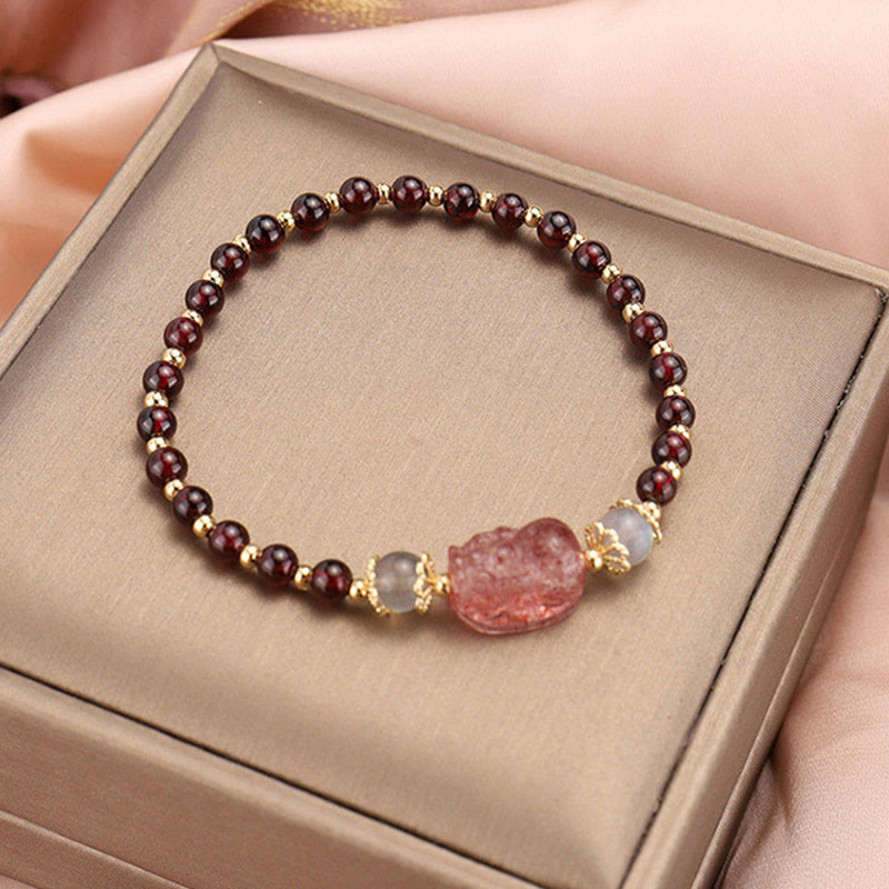 Buddha Stones Natural Tourmaline Garnet Strawberry Quartz PiXiu Moonstone Protection Bracelet - image 6