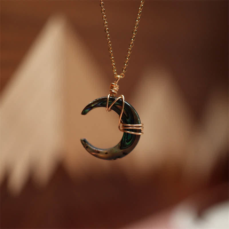 Buddha Stones Natural Tridacna Stone Crescent Moon Blessing Necklace Pendant