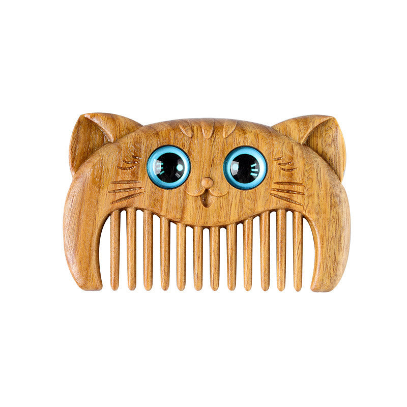 Simple Cat Pattern Green Sandalwood Cure Portable Comb - image 10