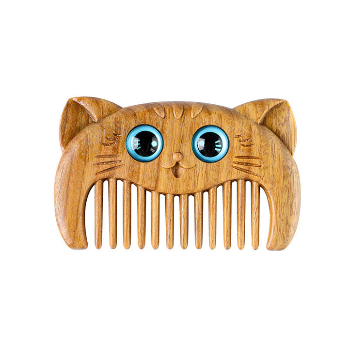 Simple Cat Pattern Green Sandalwood Cure Portable Comb - image 10