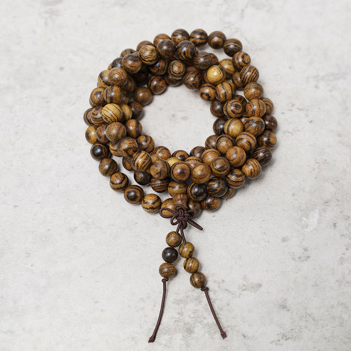 Buddha Stones 108 Mala Beads Bracelet Prayer Meditation Sandalwood Elastic - Tiger Skin Wood - image 20