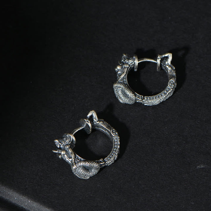 Buddha Stones 925 Sterling Silver Dragon Hoop Pattern Protection Earrings - image 4